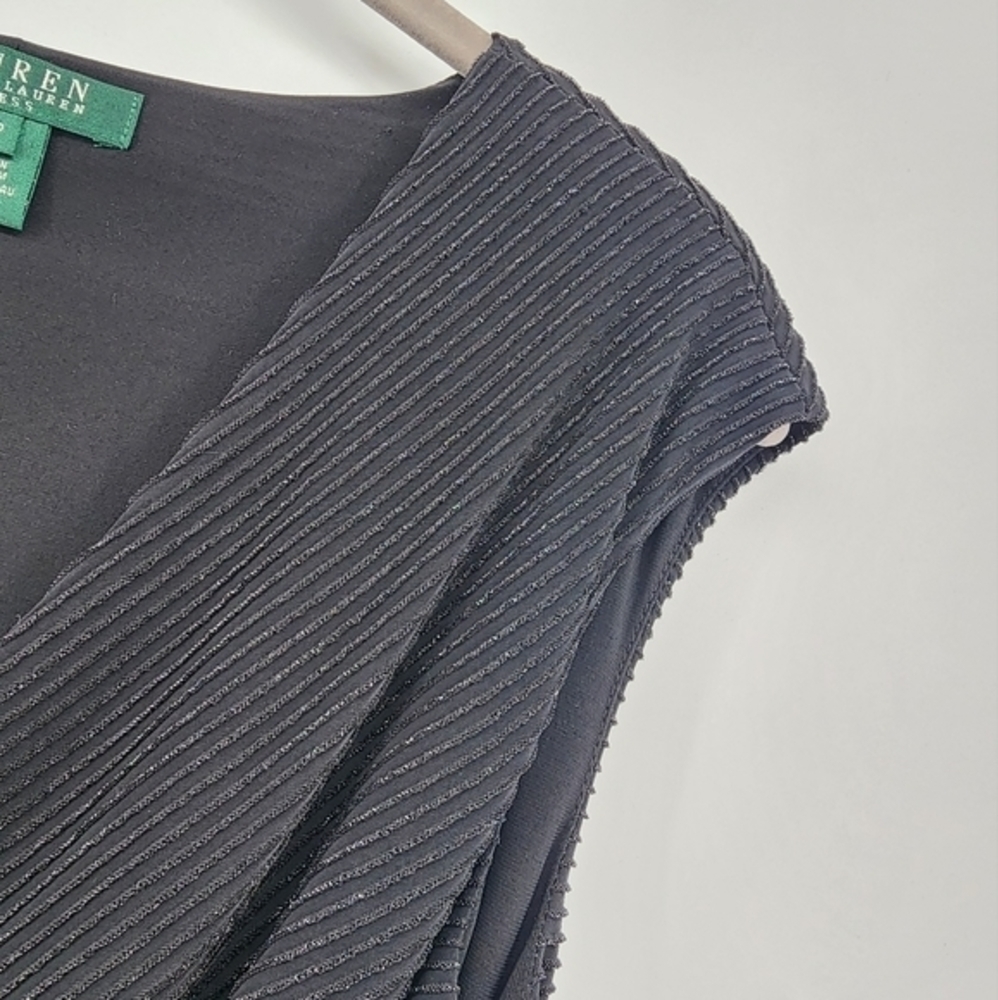Lauren Ralph Lauren Black Sparkle Surplice Faux Wrap Cap Sleeve BNWT 8 … - Picture 5 of 10
